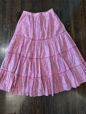 J. Crew Pink Tiered Floral Maxi Skirt
